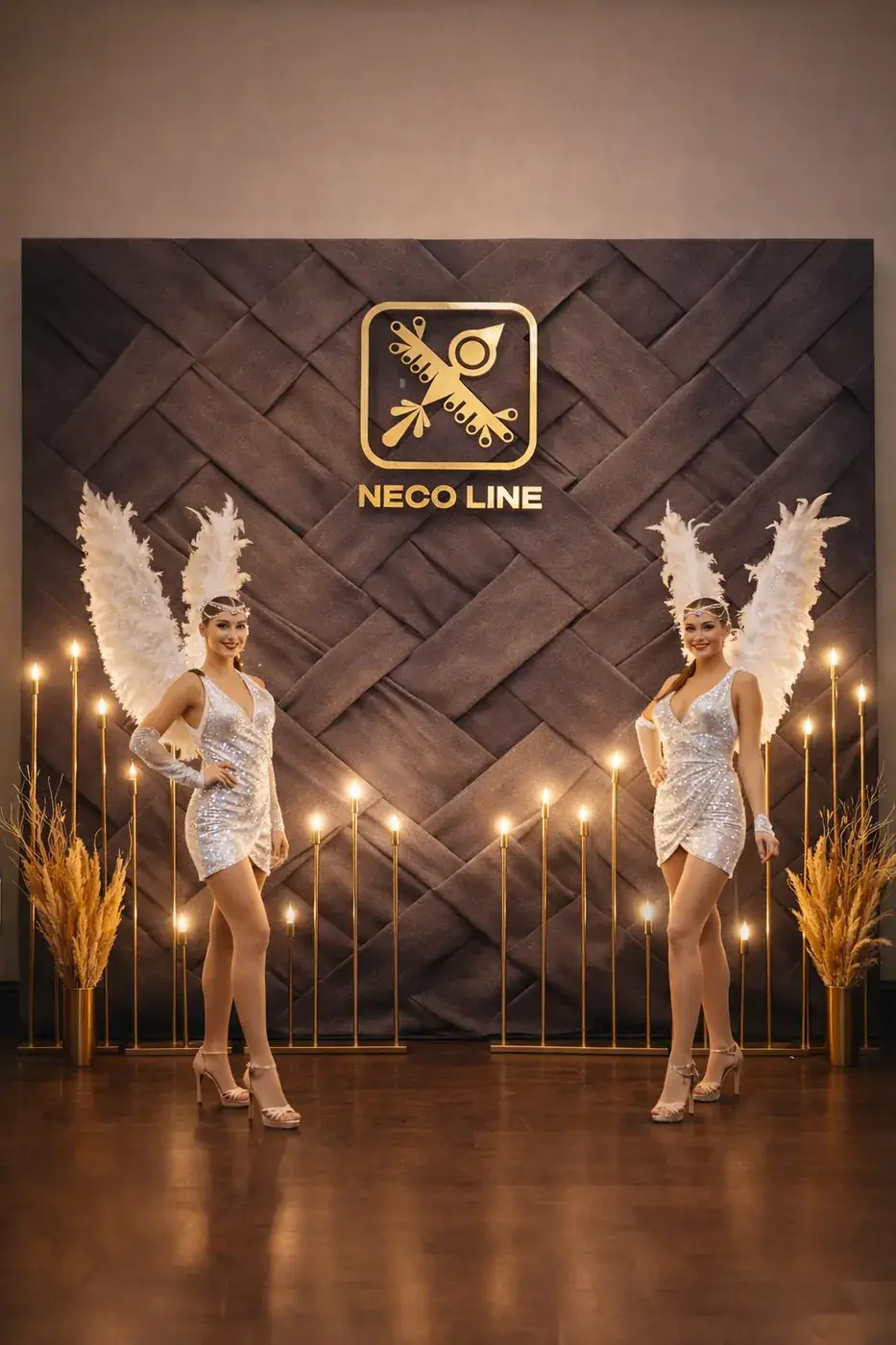 Фотозона Neco Line с гостями в костюмах с крыльями